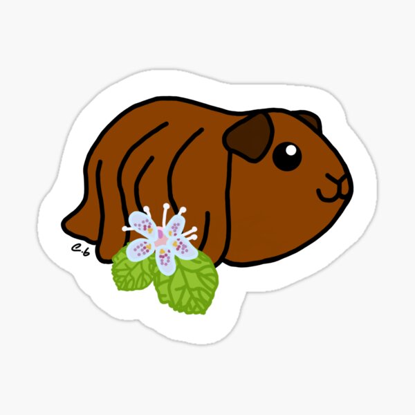 Long Brown Hair Guinea Pig and Flower By EditsByEmma Sticker