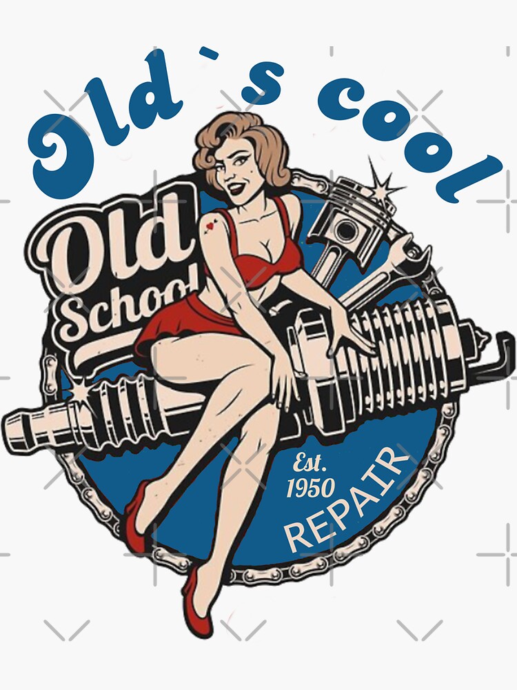 Old`s Cool Pin Up Rockabilly Sticker By Blackrain1977 Redbubble