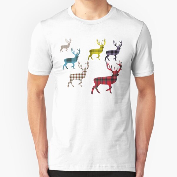 Tartan Stag Plaid Pattern Scotland Slim Fit T-Shirt