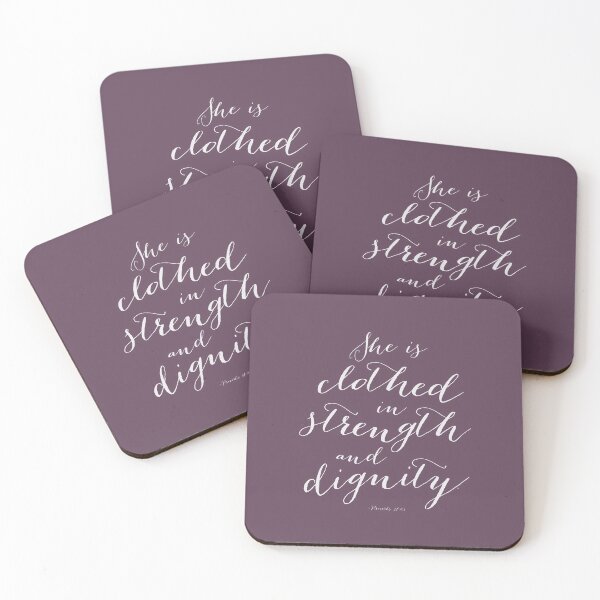 Item preview, She is Clothed in Strength and Dignity Typography Art in eggplant purple designed and sold by Kristen Glanzmann.