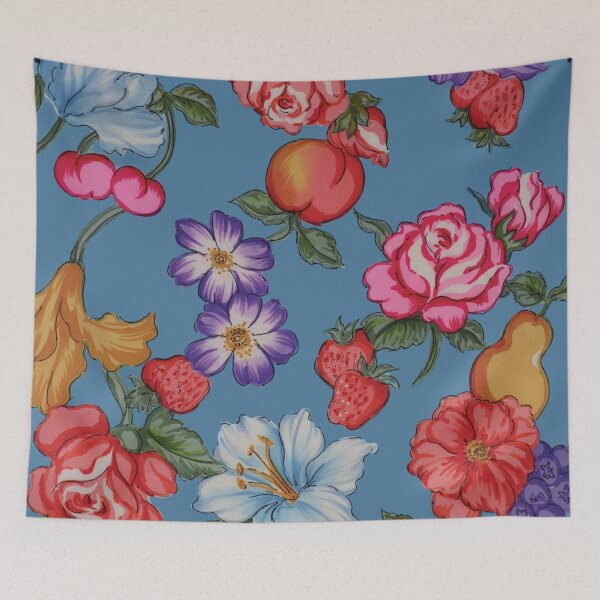 Item preview, Fruit and Flowers on a Blue Ground designed and sold by Leslie Rogers Todder.