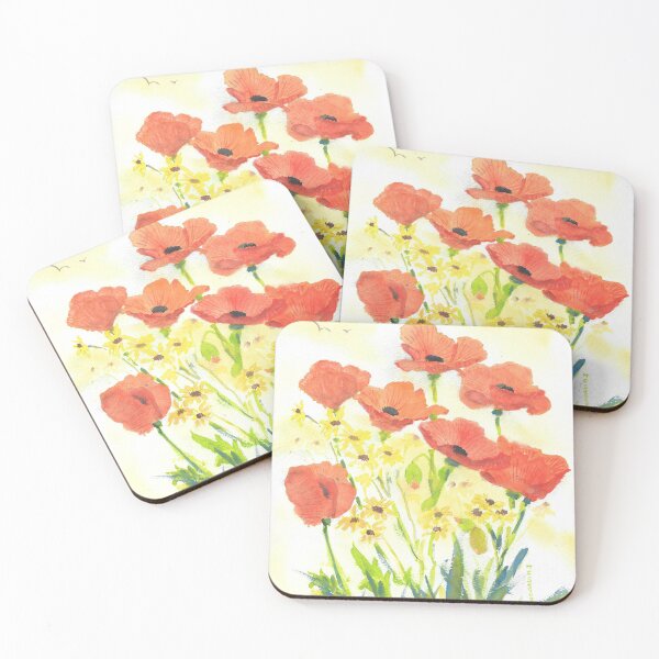 Item preview, Orange Poppies and Yellow Daisies Watercolor  designed and sold by Roseann Meserve.
