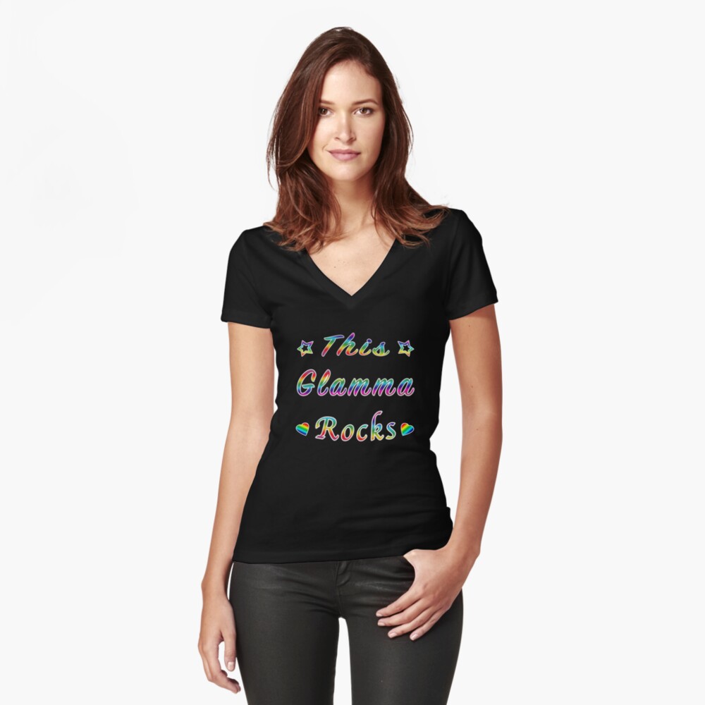 This Glamma Rocks Matriarch Hottie Funny Gift. Fitted V-Neck T-Shirt