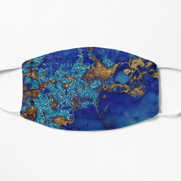 Gold Indigo Blue Malachite Marble Flat Mask