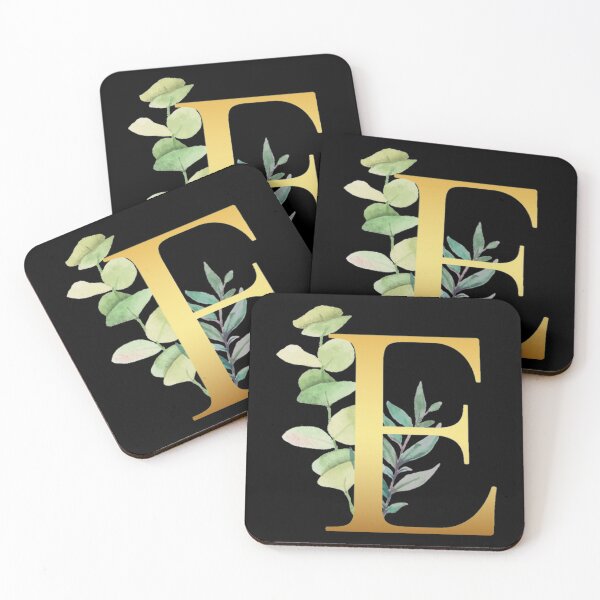 Item preview, Floral Gold Monogram E - Letter Art Black designed and sold by MysticMagpie.