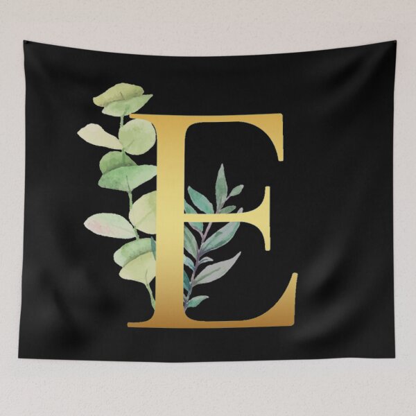 Item preview, Floral Gold Monogram E - Letter Art Black designed and sold by MysticMagpie.