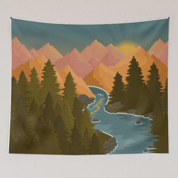 Item preview, Bright sunrise landscape of mountains and trees designed and sold by AlmightyClaire.