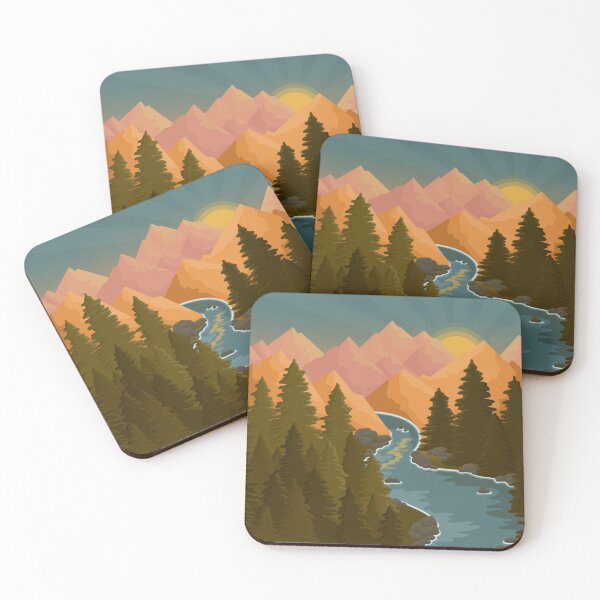 Item preview, Bright sunrise landscape of mountains and trees designed and sold by AlmightyClaire.