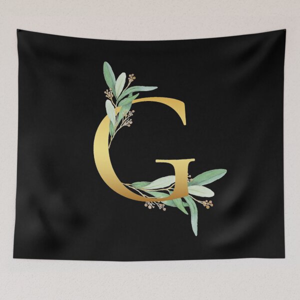 Item preview, Floral Gold Monogram G - Letter Art Black designed and sold by MysticMagpie.