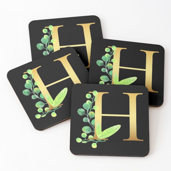 Item preview, Floral Gold Monogram H - Letter Art Black designed and sold by MysticMagpie.