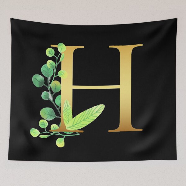 Item preview, Floral Gold Monogram H - Letter Art Black designed and sold by MysticMagpie.