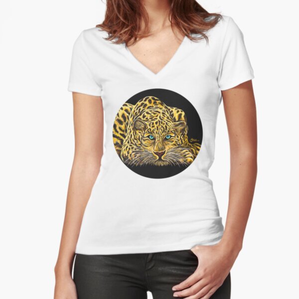 Leopard - Shee Endangered Retro Animals Fitted V-Neck T-Shirt