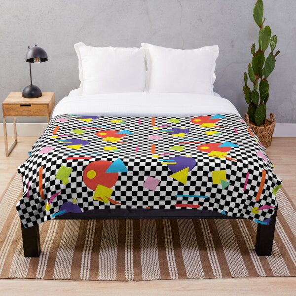 Item preview, Coloured Retro Shapes on Black and White Check - Retro Shapes #6 designed and sold by QuarterMoon.
