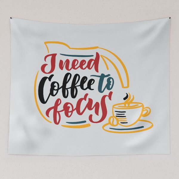 Item preview, need coffee to focus, coffee slogan, coffee pot and coffee cup on white background designed and sold by coffeeapparel.