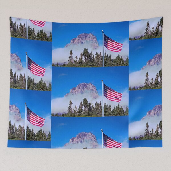 Item preview, American Flag Flies at Glacier National Park USA - USA Flag designed and sold by LCAppling.