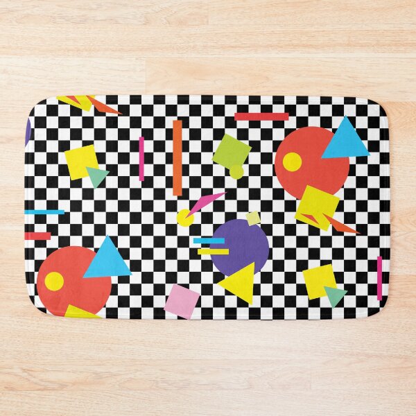 Item preview, Coloured Retro Shapes on Black and White Check - Retro Shapes #6 designed and sold by QuarterMoon.