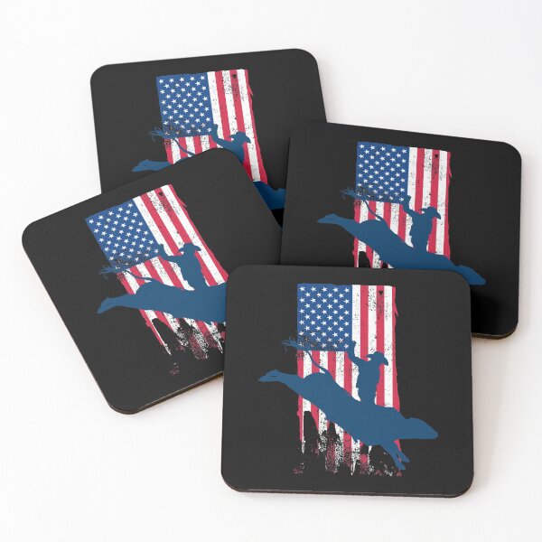 Item preview, Patriotic Bucking Bull Rider Cowboy with American Flag Background designed and sold by Gold Wings Tees.