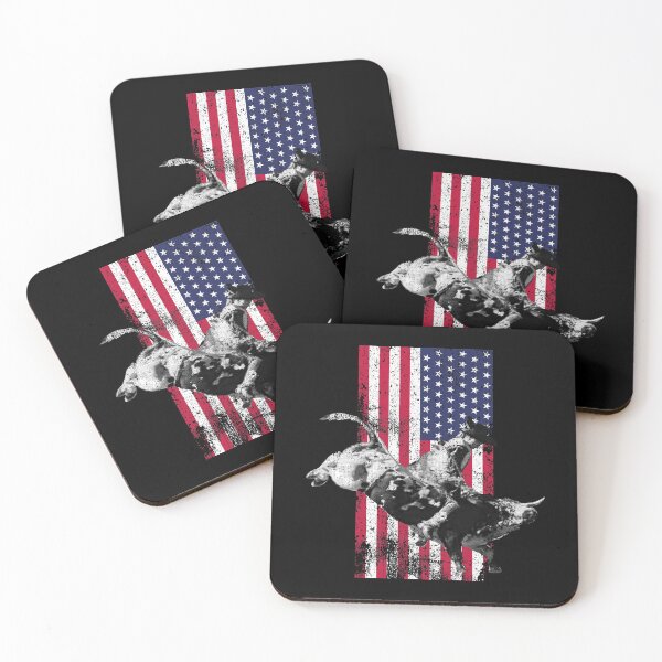 Item preview, Patriotic Rodeo Cowboy Bull Rider with American Flag Distressed designed and sold by Gold Wings Tees.