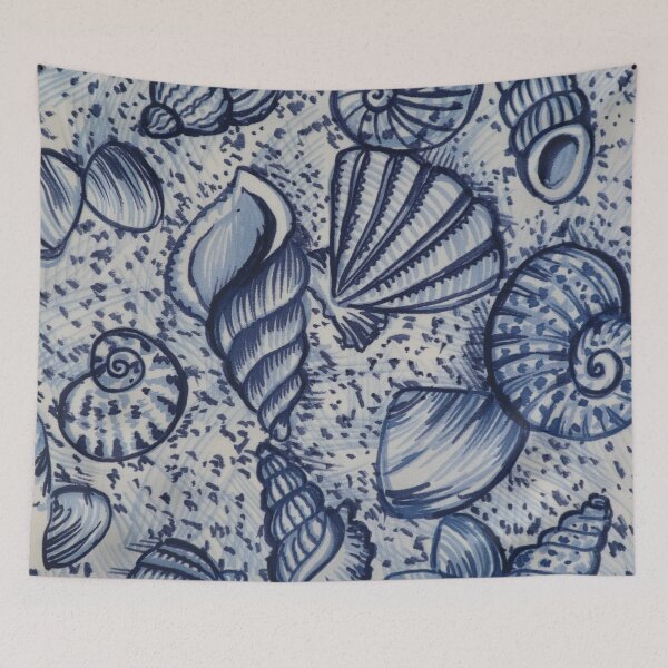 Item preview, Shells Sketch Blue and Cream designed and sold by Leslie Rogers Todder.
