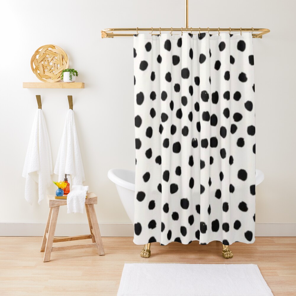 "Irregular Black and White Polka Dots" Shower Curtain for Sale by