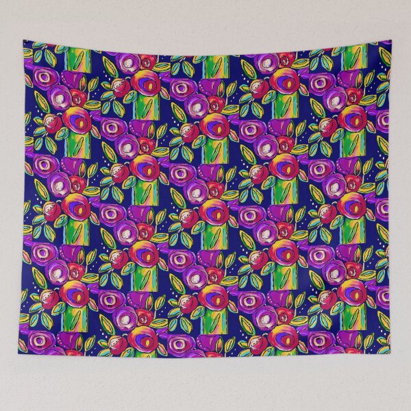 Item preview, Floral Abstract Flowers Artwork Painting by American Artist Turquoise Purple Wearable Art designed and sold by ArtnClay.
