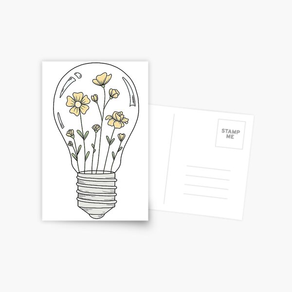 Light Bulb with Yellow Flowers Postcard