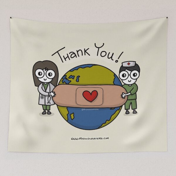 Item preview, Thank you Carers, Healthcare Workers, Heroes, Gratitude (Off-White) - mydoodlesateme designed and sold by mydoodlesateme.