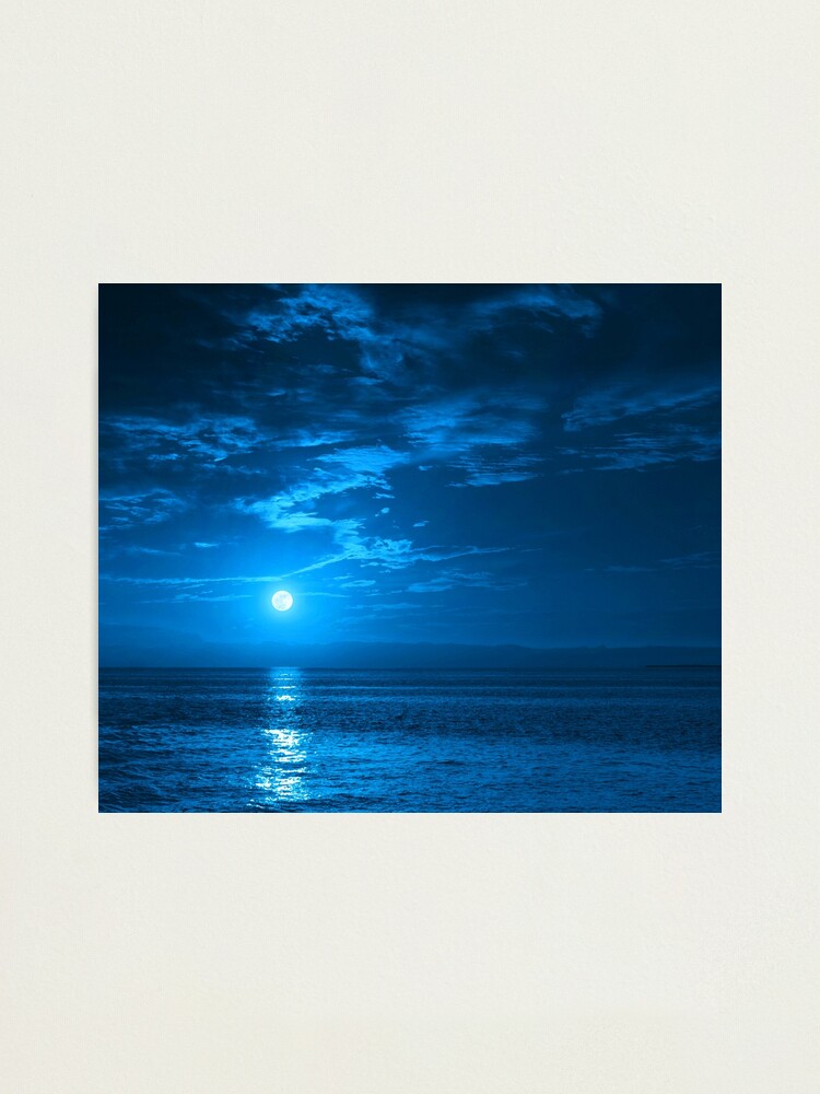 Midnight Blue Moon Ocean Painting Photographic Print By Briansmith84 Redbubble