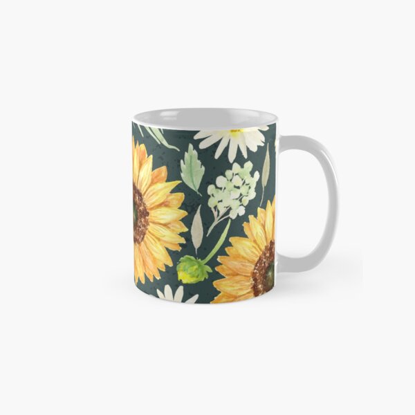 Sunflowers and Daisies | Watercolor | Green | Pattern Classic Mug