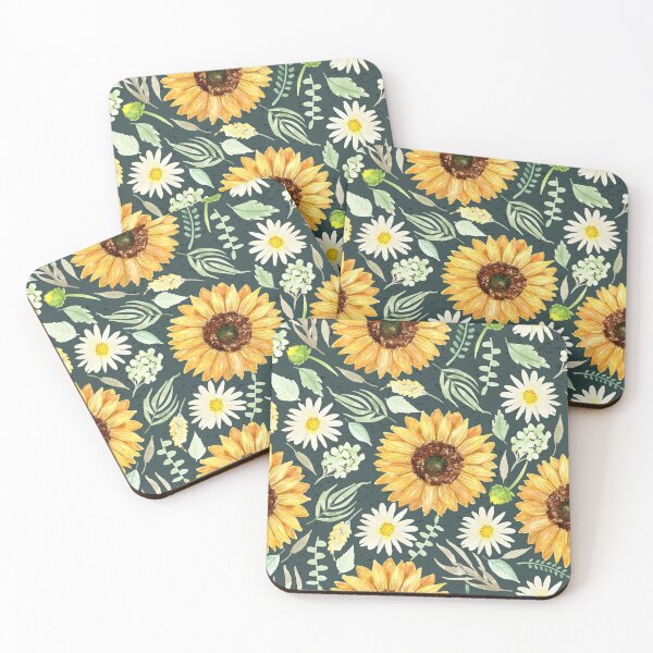 Item preview, Sunflowers and Daisies | Watercolor | Green | Pattern  designed and sold by Harpley Design Studio.