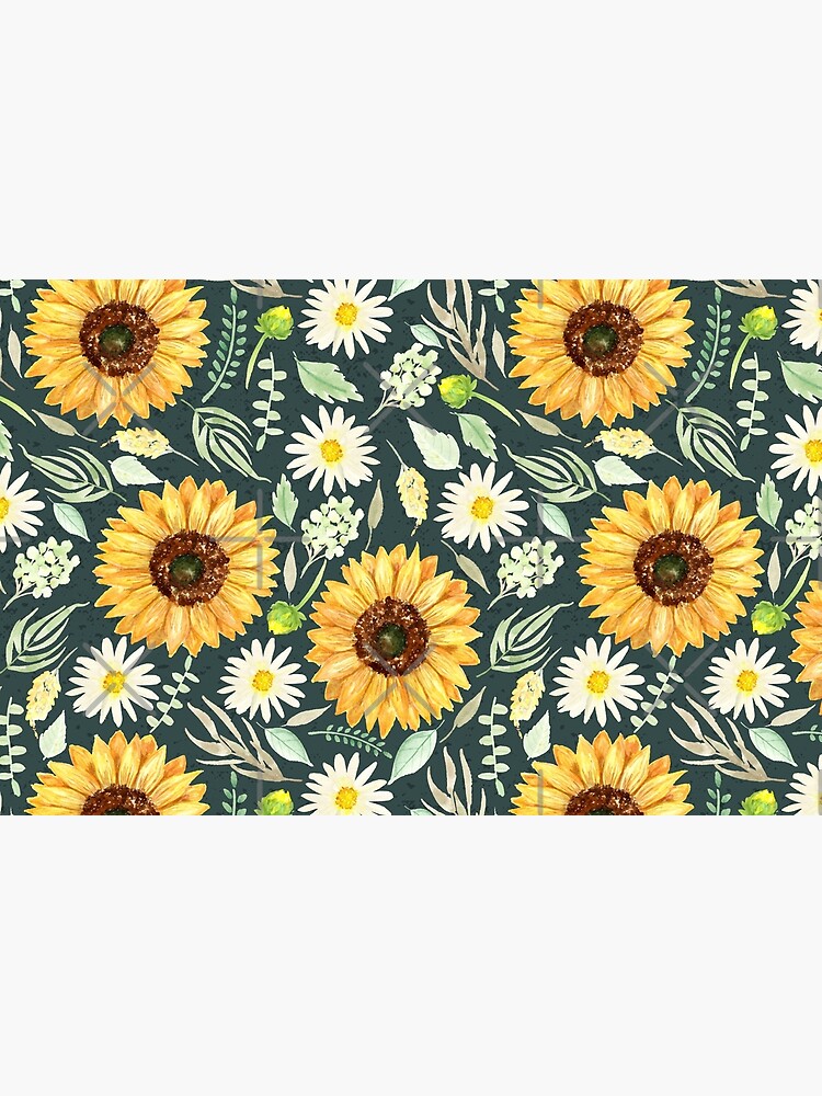 Sunflowers and Daisies | Watercolor | Green | Pattern by Harpleydesign