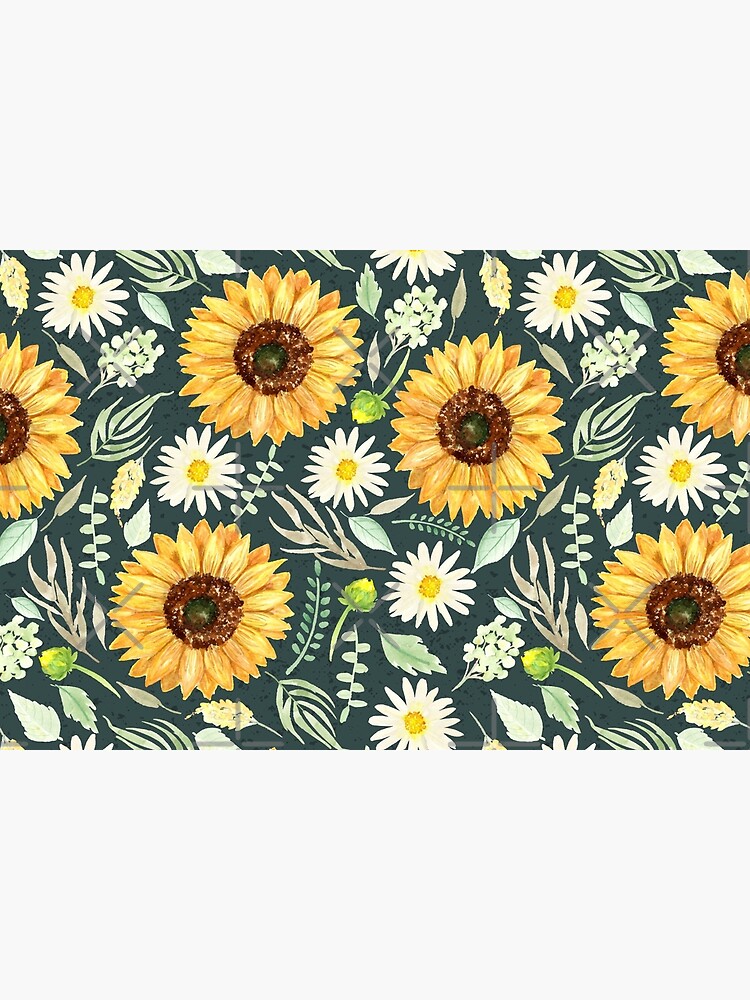 Disover Sunflowers and Daisies | Watercolor | Green | Pattern  Bath Mat
