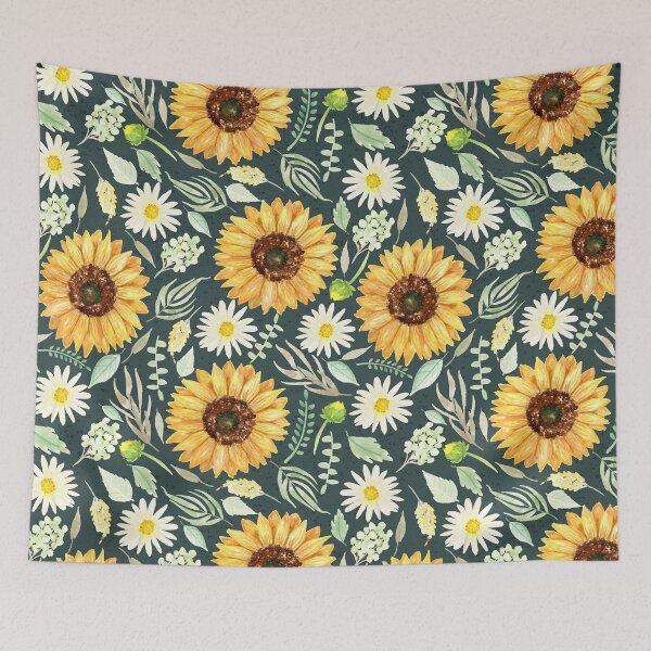 Artikelvorschau, Sonnenblumen und Gänseblümchen | Aquarell | Grün | Muster entworfen und verkauft von Harpley Design Studio.