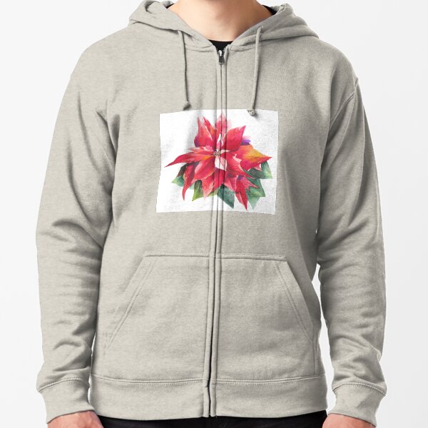 Bright Red Poinsettia Zipped Hoodie