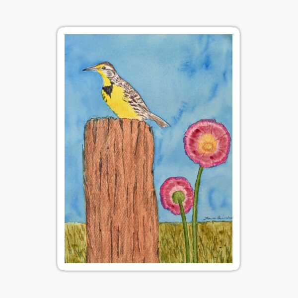 Meadowlark on a Fence Post Sticker