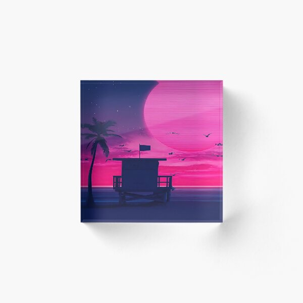 Outrun Sunset Retro California Acrylic Block
