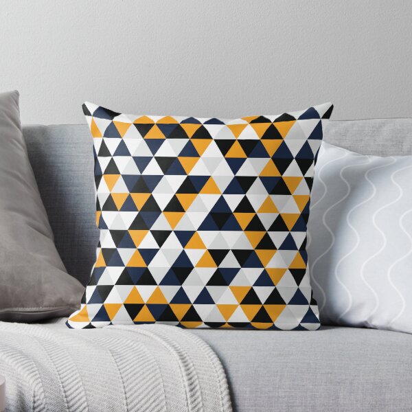 Triangular Pattern 003 - Yellow, Black, Blue, White, Gray Throw Pillow