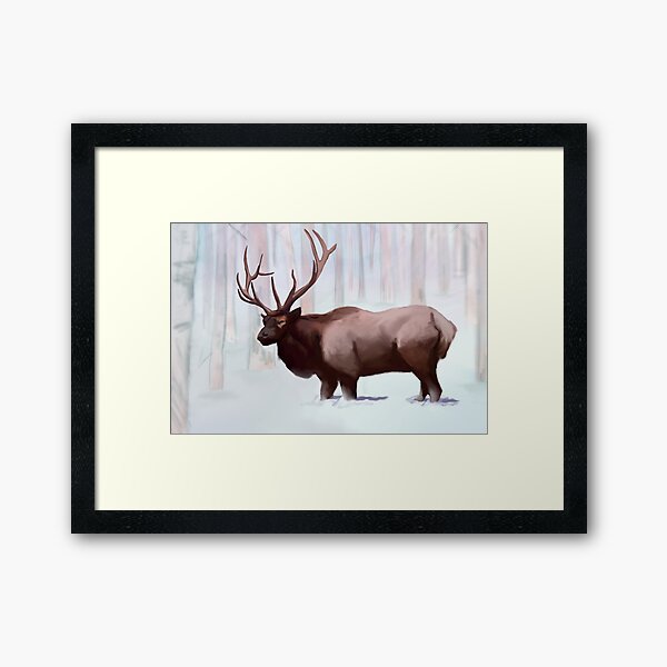 Snowy Elk Framed Art Print