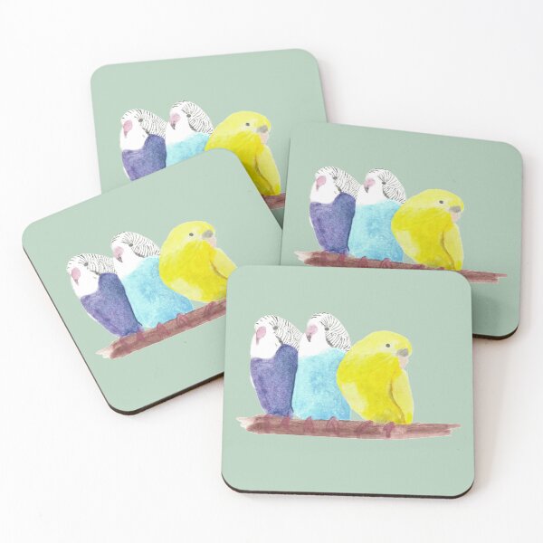 Item preview, Three Cute Parakeets on Branch Watercolor designed and sold by Puffer-Press.