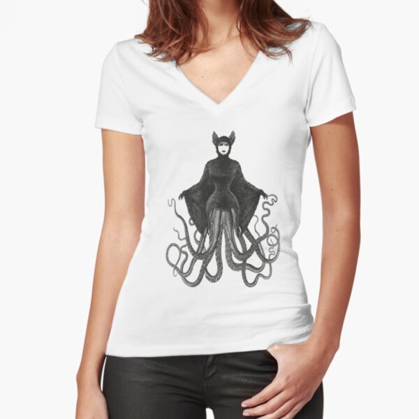 Hybrid Octopus Bat Woman | Hybrids | Hybrid Creatures | Fitted V-Neck T-Shirt