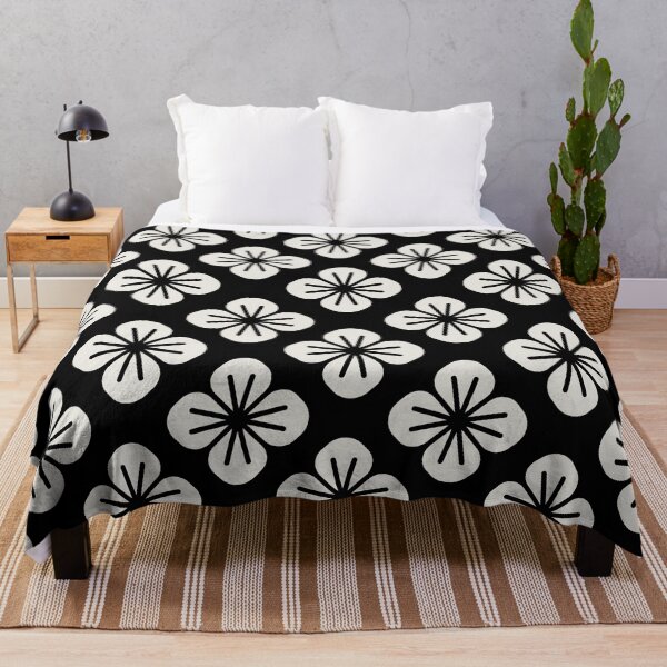 Item preview, Black and white Japanese pattern with floral motif designed and sold by hexdecor.
