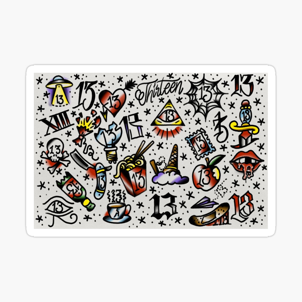 Lucky 13 tattoo designs. Poster for Sale by Jamiee6610 | Redbubble