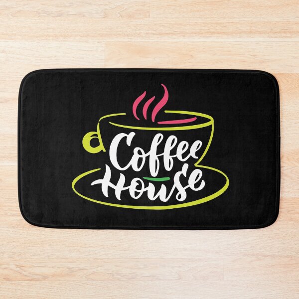 Item preview, Coffee house, coffee slogan with coffee mug on black background designed and sold by coffeeapparel.
