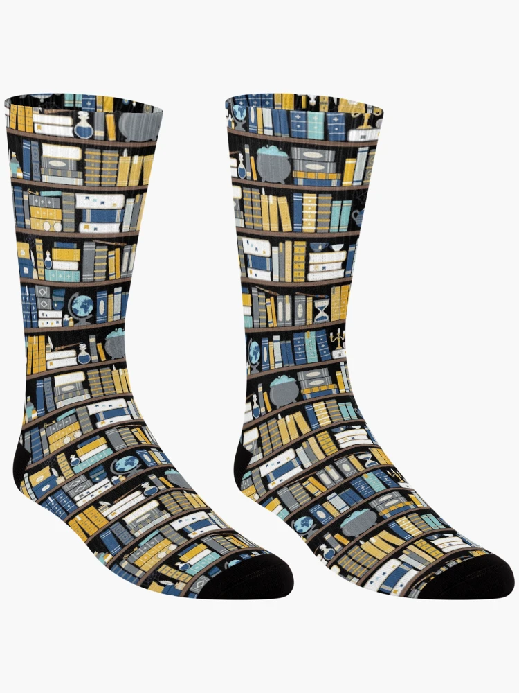 Thumbnail 3 of 5, Socks, Bookcase Pattern - Blue Yellow Library designed and sold by Kit Cronk.