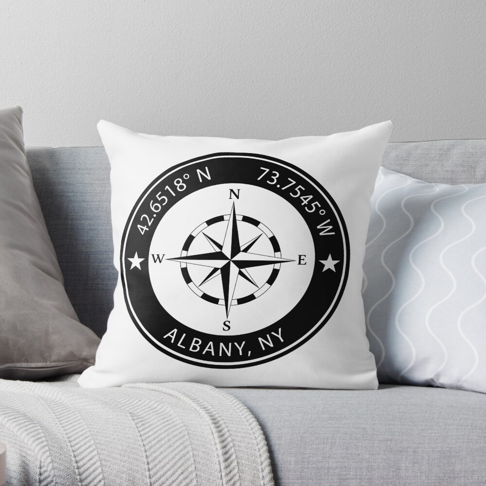 Albany New York Geographical Coordinates Throw Pillow By Teeohgraphics Redbubble