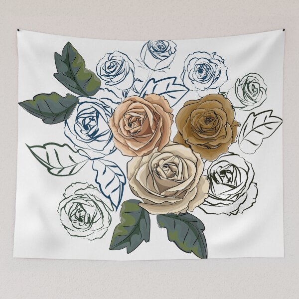 Item preview, Roses bouquet retro flower style with rose  line art  designed and sold by WeeraS.