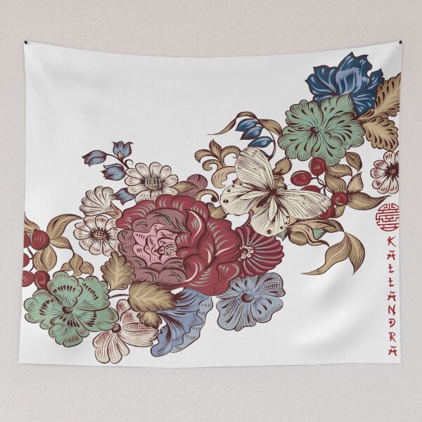 Item preview, Chinese art print - red roses flower branch with flowers designed and sold by Kallandra.