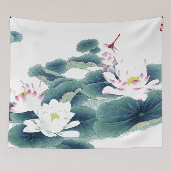 Item preview, Chinese ink painting - lotus water lilies with dragonfly designed and sold by Kallandra.
