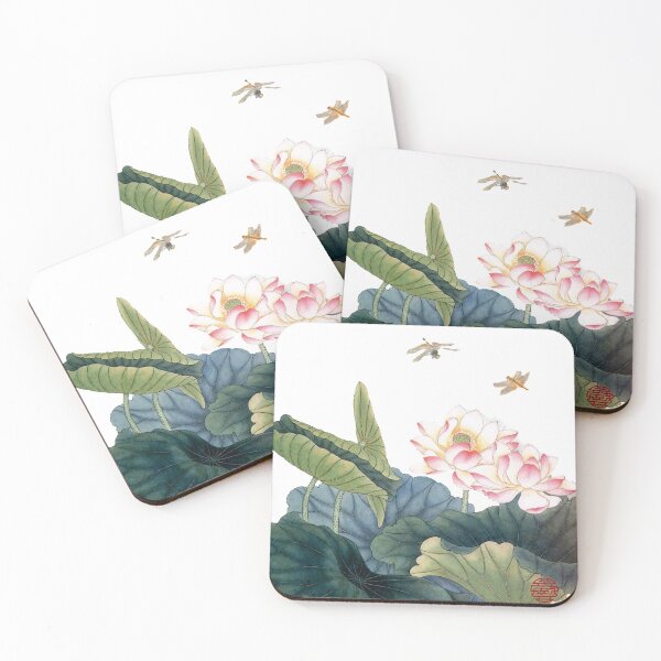 Item preview, Chinese Art Print - Lotus Stems Water Lilies with Dragonflies designed and sold by Kallandra.