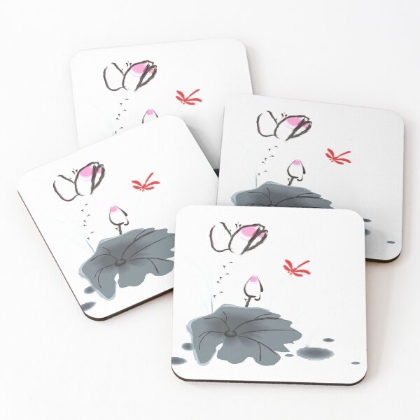 Item preview, Chinese ink painting - lotus water lilies with butterfly designed and sold by Kallandra.